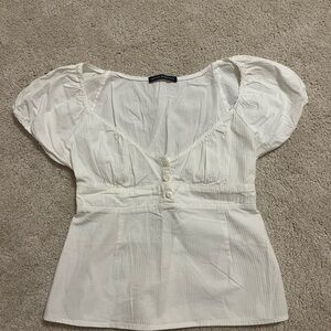 Brandy Melville White Puff Sleeve Top